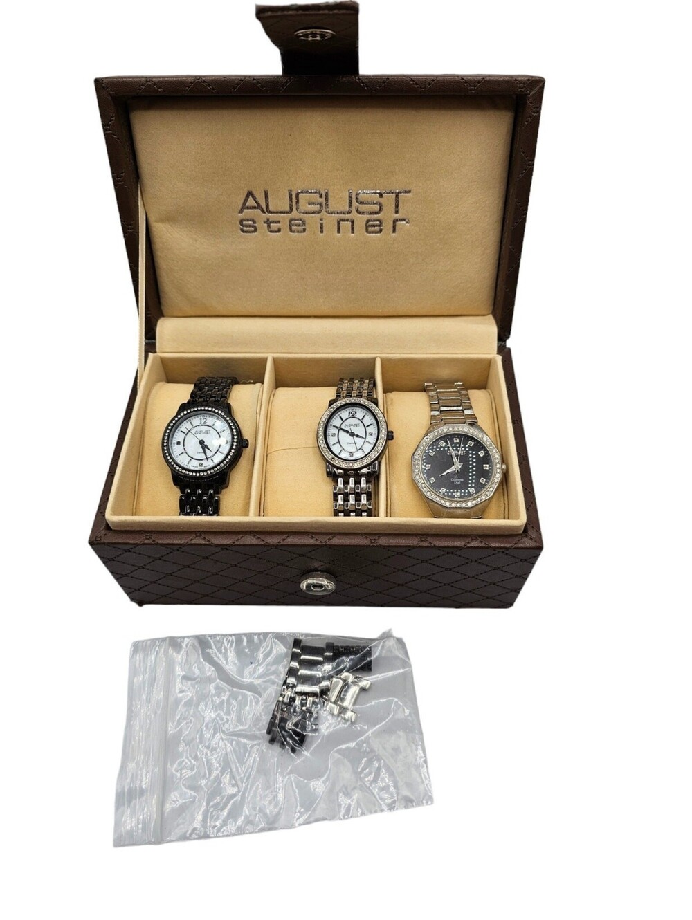 August Steiner Women's Dazzling Diamond Swiss Quartz 3 Watch Set